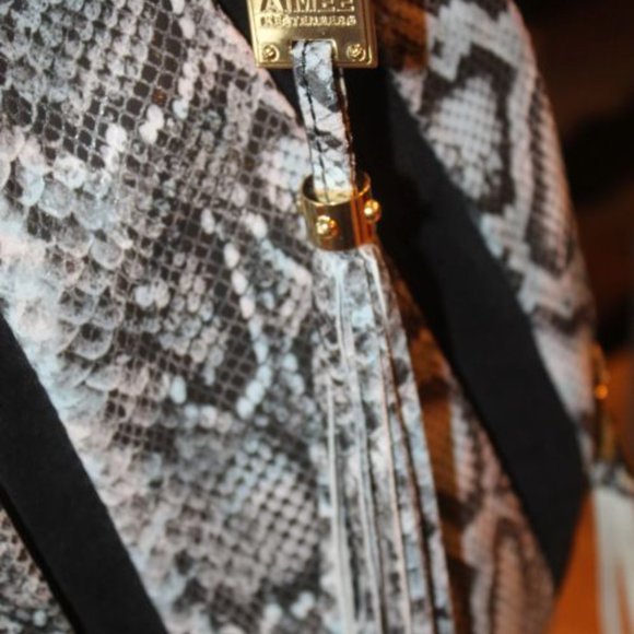 AIMEE KESTENBERG PYTHON LARGE LEATHER HOBO BAG! Black/Aqua/Ivory - Picture 4 of 8